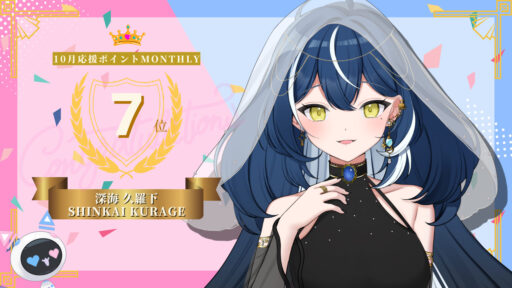 深海久羅下が応援ポイントでマンスリー7位を獲得